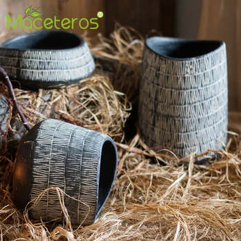 

Modern Geometric Creative Stoneware Flower Pot Retro Personality Ceramic Flower Pot Green Plant Shelf Home Decoration Supplies