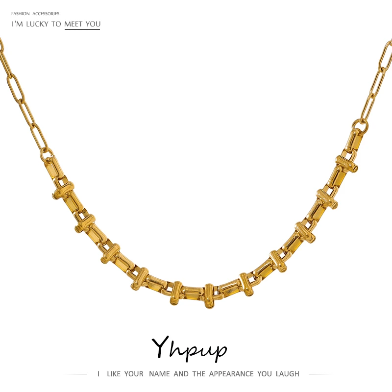 Yhpup New Metal 18 K Plated Short Chain Choker Necklace For Women Gold