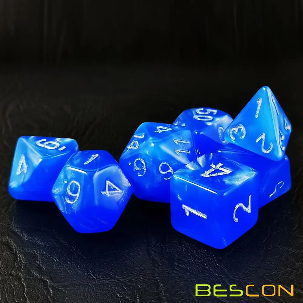 Bescon Moonstone Dice Set, Bescon Polyhedral RPG Dice Set Moonstone Effect Peacock Blue, Turquoise, Purple Pearl