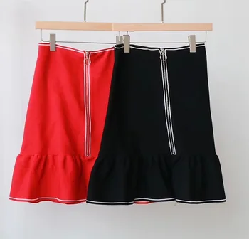 

Women Knitted A-line Mermaid Skirt Black Red Color Zipper High Waist Sexy Cute Trumpet Mini Skirt Spring Autumn Winter Clothes