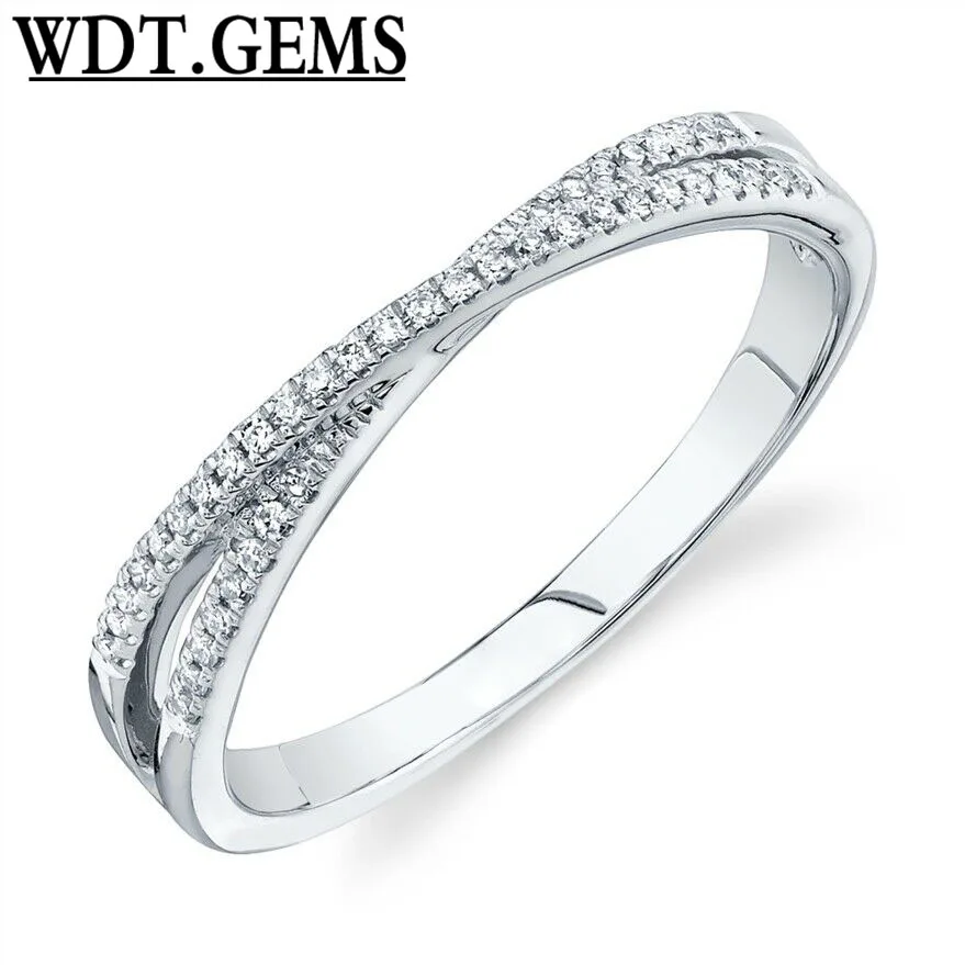 10K White Gold Diamond Crossover X Ring Womens Criss Cross Statement Round Cut