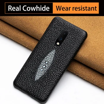 

Genuine leather Phone Case For Oneplus 7 7T Pro 6t 6 Case Cowhide Pearl Fish Texture Cover For oneplus 3t 3 5t 5 7PRO Case