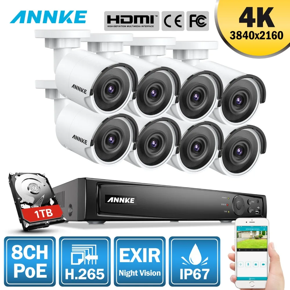 ANNKE 8CH 4K Ultra HD POE сетевая видео система безопасности 8MP H.265 NVR с 8 Мп 30m EXIR ночного видения Всепогодная ip-камера