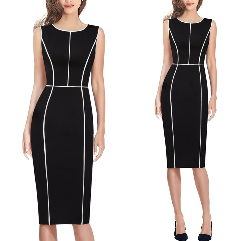 Vfemage Womens Autumn Elegant Colorblock Patchwork Contrast Slim Fit Casual Work Business Office Party Bodycon Pencil Dress 367