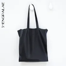 SHENGPALAE, новинка, модная сумка, Женская однотонная черная вместительная сумка для покупок, женская уличная Повседневная винтажная сумка FV942