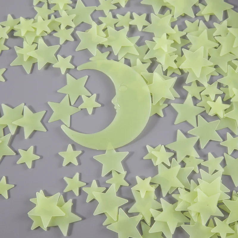 200pcs Luminous 3D Wall Stickers Glow In The Dark Stars Moon Decals for Baby rooms Home decor luminous wall stickers fluorescent stickers 3d wall stickers