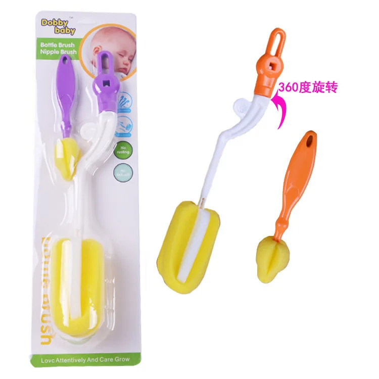 

New Package Hardcover Infant Bottle Brush Sponge Brush Teat Brush Set 360-Degree Rotating Large Size Cleaning Brush