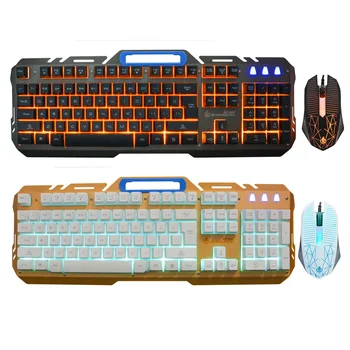 

Eighteen Crossing D950 Keyboard and Mouse Set Backlight Wired Mouse and Keyboard Game Gaming Metal Panel Chicken LOL