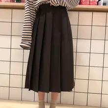 3 цвета, весна-осень, женские длинные юбки, Женская длинная Плиссированная юбка с высокой талией, одноцветная трапециевидная юбка для женщин s