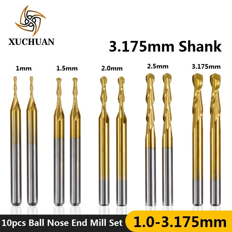 10Pcs Shank Titanium Coated End Mill Carbide CNC Milling Cutter Router Bits 1//8/"