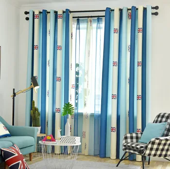 

Nordic Curtains Finished Blue and White Strips of Rice Flag Small Windows Floating Windows Bedroom Shade Curtains Living Room