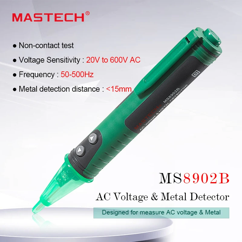 MASTECH MS8902B Бесконтактный 20 V-600 V профессиональный детектор напряжения переменного тока и металлоискатель тестер метр