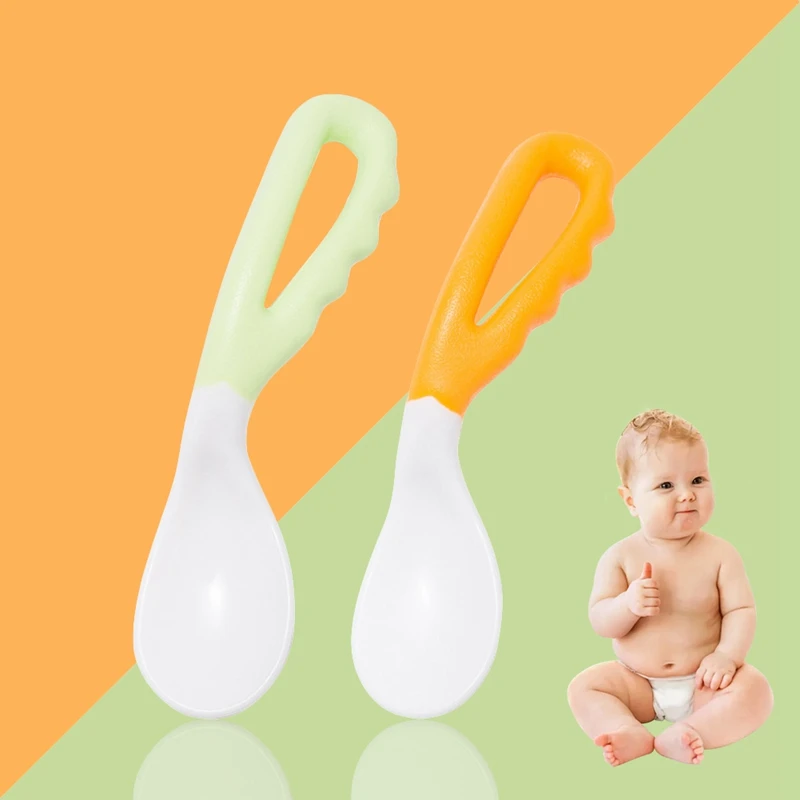 

Newborn Baby Feeding Spoon Tableware Food Feeding Spoon Children's Curved Handle Easy to Grasp Infant Training Utensils