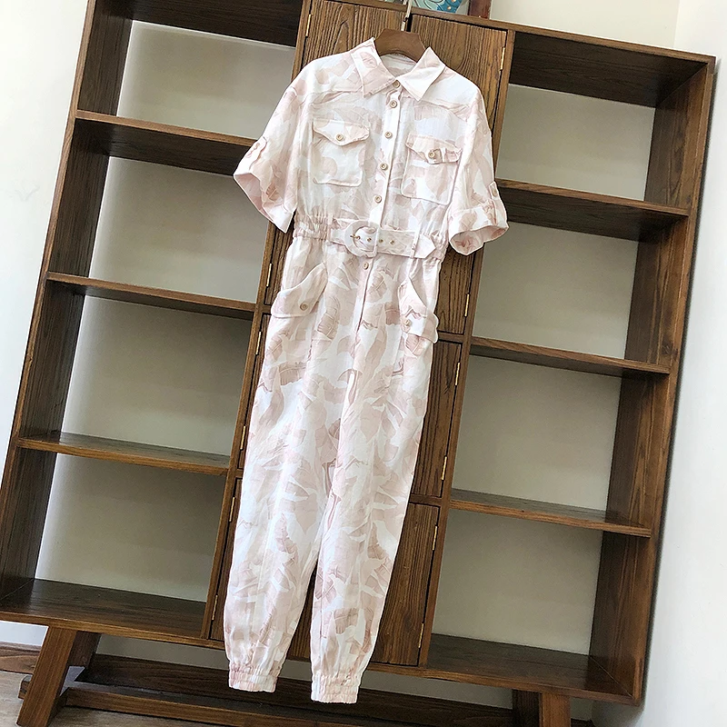 

Australia Fashion Top Quality Jumpsuits Women 2020 Spring New Holiday Style Cotton Linen Blend Short Sleeve One-piece Overall