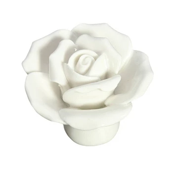 

10pcs Vintage Rose Flower Ceramic Door Knobs Handle Drawer White