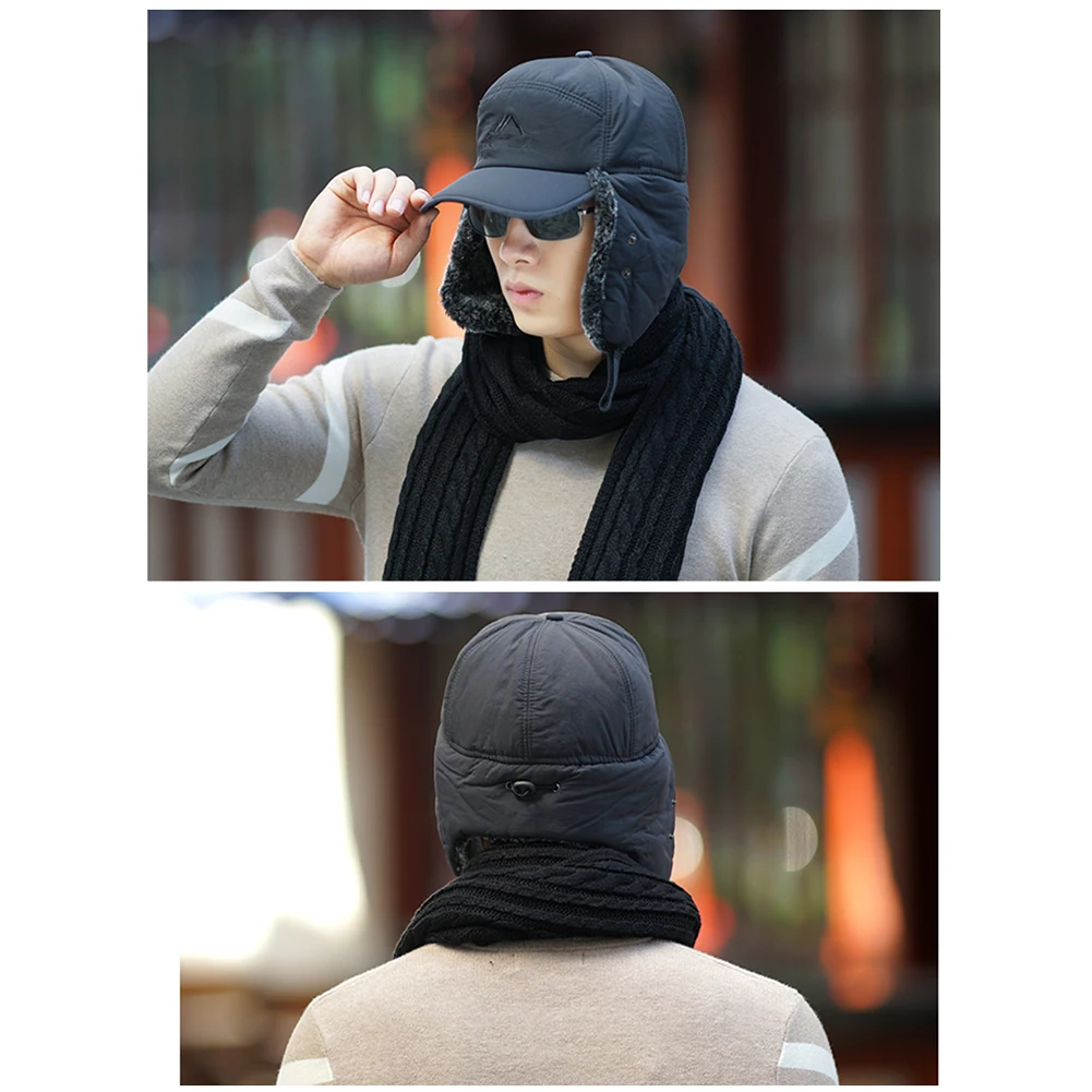 Unisex Warm Winter Trapper Trooper Hat Mens Faux Fur Hats with Ear Flap Windproof Mask Snow Ski Hat Hunting Cap