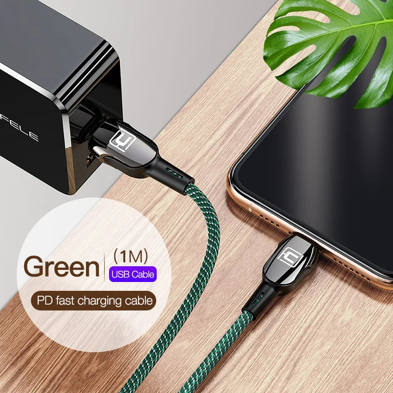 Cafele 18 Вт USB C для Lightning PD кабель для iPhone 11 Pro Max X Xs Max Xr 8 Plus Быстрая зарядка кабель зарядное устройство провод 120 см - Цвет: Green