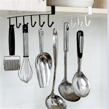 

Nail-free Iron 6 Hooks Cup Holder Hanging Bathroom Hanger Kitchen Organizer Cabinet Door Shelf Removed Storage Rack Home Decor