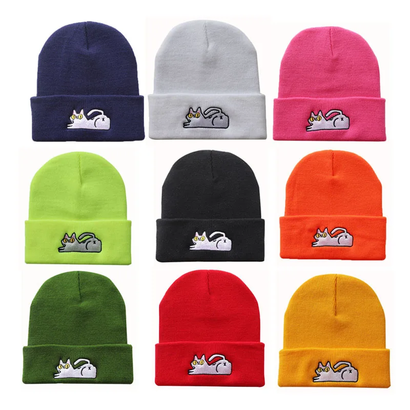 

Cute Cat Crochet Knitting Cap Winter Beanie Hat Cat Embroidery Skullies Beanies For Women Girls Autumn Knitted Hat
