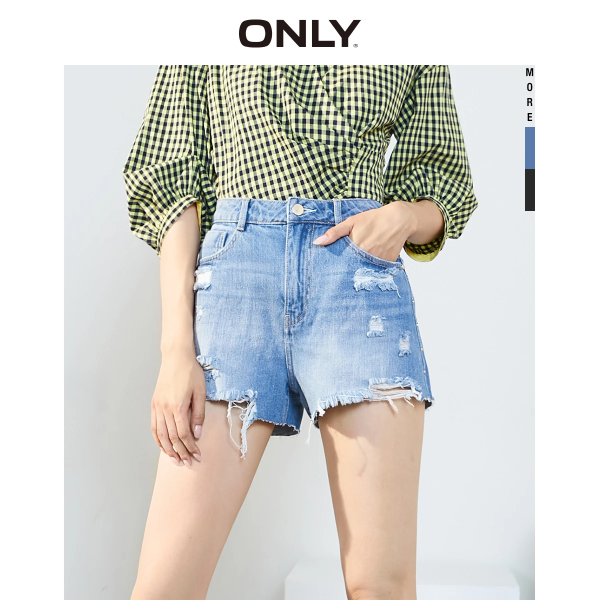 ONLY pantalones cortos de mezclilla de holgado para mujer, de tiro alto, rasgados con borde crudo, forrados A, 120143515|Pantalones - AliExpress