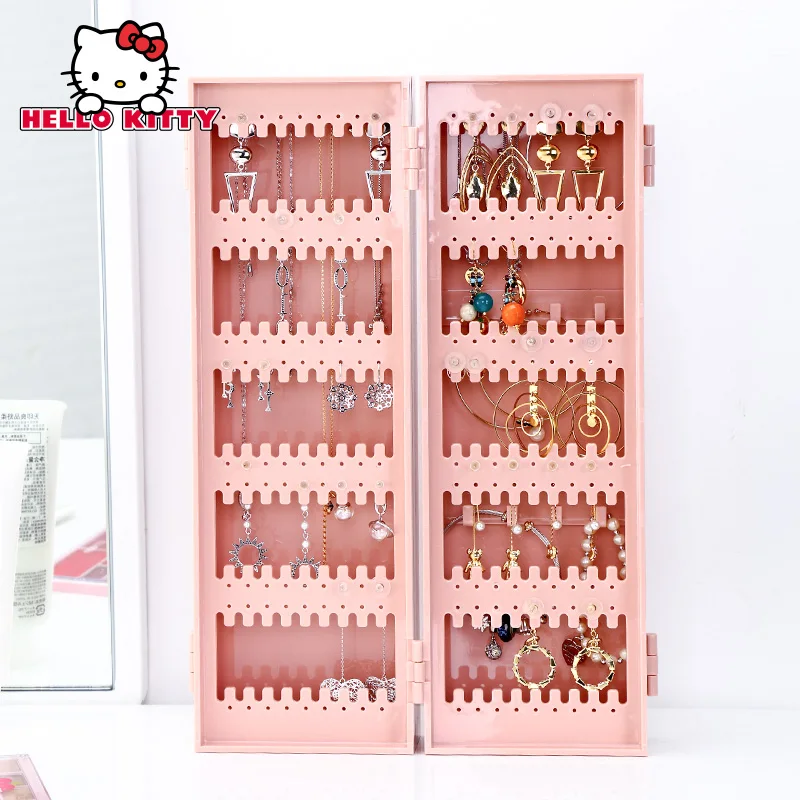 Hello kitty шкатулка классическая Складная экранная пластиковая коробка для хранения сережек Пылезащитная подвесная стойка для ювелирных изделий пластиковые полки