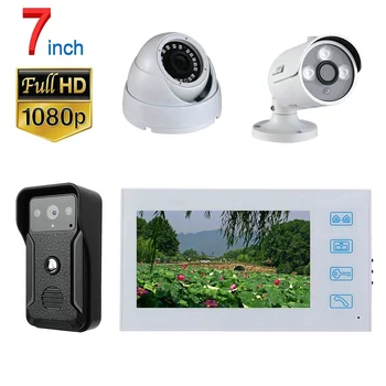 

New Wired Video Intercom System Video Phone with Weatherproof Doorbell 7" Indoor Monitor AHD 1080P Camera 2CH Security Camera
