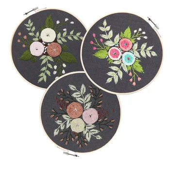 

DIY Embroidery Kit with Bamboo Hoop Flower Needlework Cross Stitch for Beginner Ribbon Painting Embroidery Sewing Art Home Decor