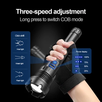 

LED Flashlight 7 mode USB advanced torch use 18650 or 26650 suitable for outdoor XHP90.3 COB powerful USB flashlight hand lamp