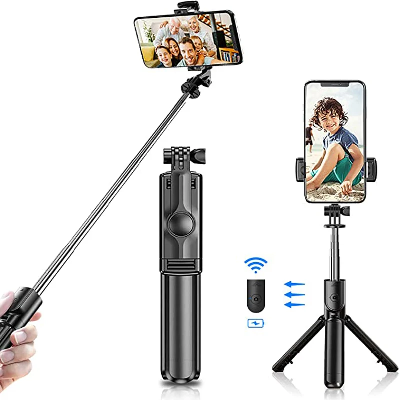 Palo de selfi extensible, trípode con rotación multiángulo y control remoto por Bluetooth para iPhone 12 11 Pro XS MAX X XR SE 8 7 Samsung