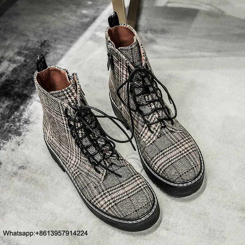 

Ankle Femme Chaussures Boot For Women Checkered Female Shoes Lace-up Botas Mujer Winter Chaussures Femme Round Toe Ladies Boots