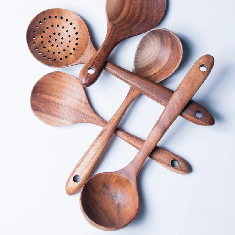 Горячая деревянная кухонная утварь, антипригарная лопатка, ложка, лопатка для еды, палочка для еды, вилка, посуда для путешествий, кухонный инструмент