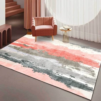 

Nordic Ink Painting Carpet Abstract White Gray Pink Stripes Living Room Sofa Floor Mat Bedroom Bedside Kitchen Non-Slip Area Rug