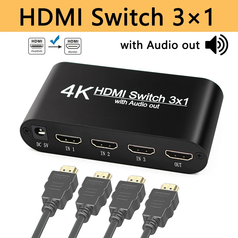  Hdmi Audio Extractor 3 × 1 Splitter Interruttore 4K Hd V1.4 3 in 1 Switcher Ottica Spdif Toslink 3.