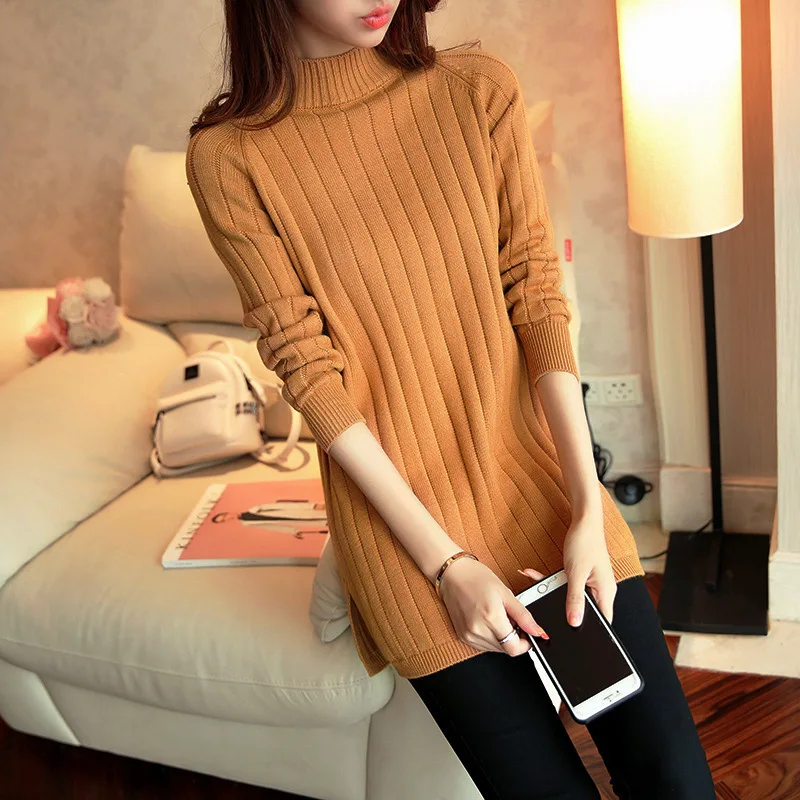 Sweater women's new half-high collar pullover sweater women's autumn and winter loose bottoming shirt mid-length women sweater