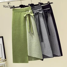 Необычная трикотажная Женская юбка осень зима теплая Высокая талия длинная бюст юбка с бантом русалка юбка женская