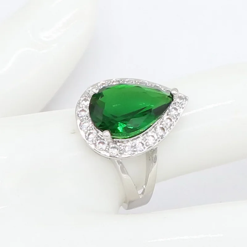 Xutaayi Classic Women Engagement Party Jewelry Big Tear Drop Green Crystal Rings with Zirconia Stones R_1324 wedding rings engagement rings crystal rings