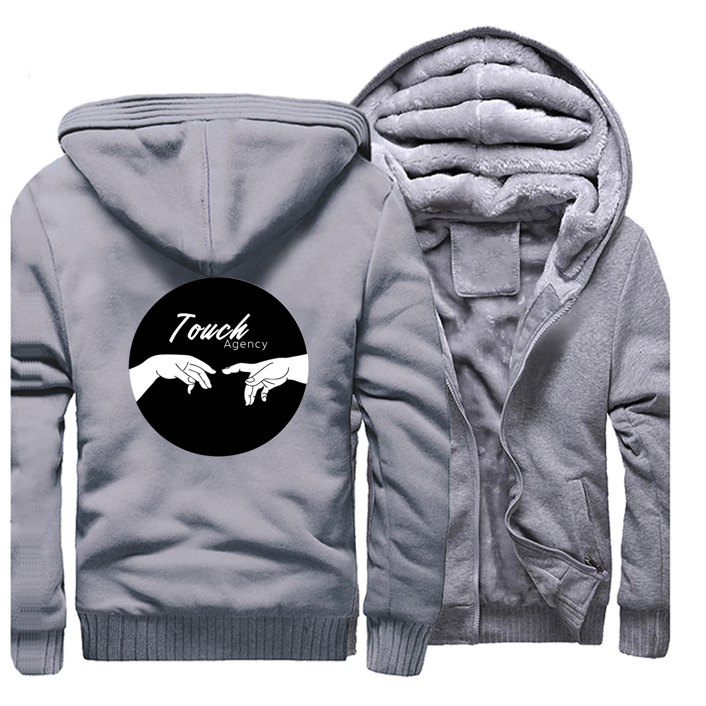 Funny Michelangelo Men's Ragaln Thick Hoodies Sweatshirts Touch Agency Letter Print Clothing Autumn Winter Zip Jacket Warm Coat