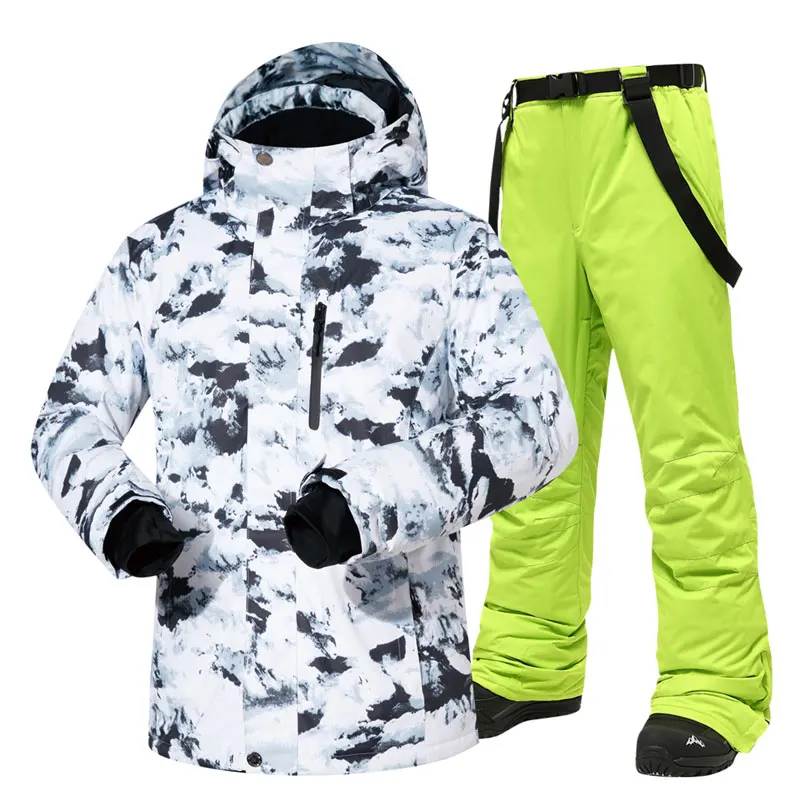 30 температурный лыжный костюм для мужчин, брендовая зимняя уличная ветрозащитная Водонепроницаемая теплая зимняя куртка и штаны, лыжная куртка для сноуборда для мужчин - Цвет: SQH AND GREEN