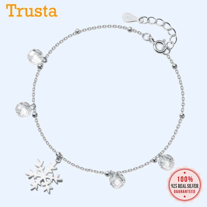 Trustdavis минималистичный 925 пробы Серебряный Снежинка Ослепительный CZ бисер браслет для женщин Стерлинговое Серебро Свадебные ювелирные изделия DS2500