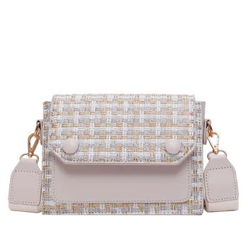 

Elegant Female Flap Square Bag 2019 Winter Fashion New High Quality Woolen Women's Designer Handbag Contrast color Shoulder Messenger Bag