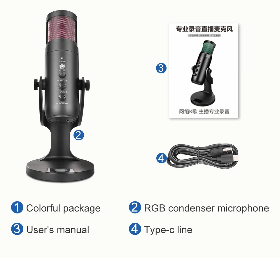 headset with mic MAMEN USB Microphone with RGB Dynamic Light for Computer Laptop Mobile Phone PS4 for Gaming Live Streaming Karaoke Microphone bluetooth microphone