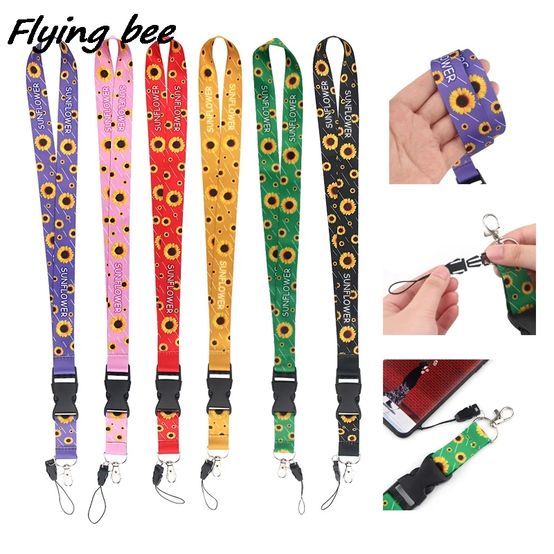 

Flyingbee Sunflower Hidden Disability Painting Art Key Chain Buckle Lanyard For USB Phone Key ID Card Creative Lanyard X1170