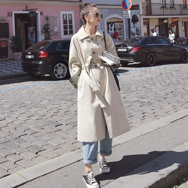 

2019 Spring And Autumn Korean-style CHIC Short-height Mid-length Trench Coat Students Casual Popular Versatile Loose-Fit Coat Wo