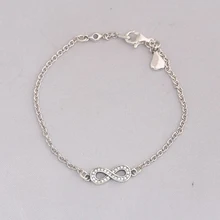 925 пробы Серебряный Браслет символ бесконечности с кубическим цирконием звено цепи браслет подходит для женщин бисера Шарм Diy ювелирные изделия