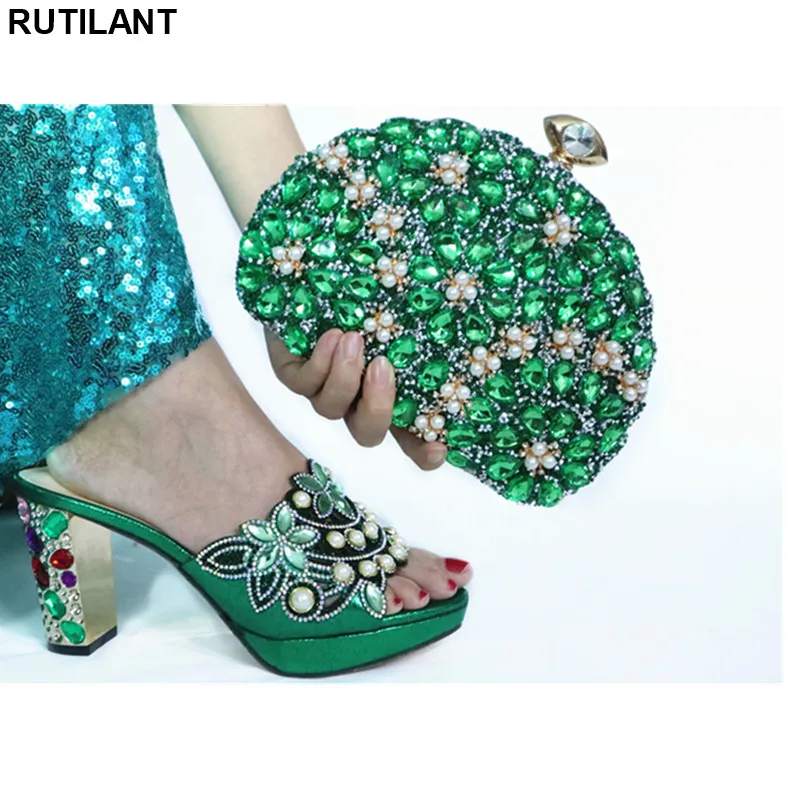 

Latest African Wedding Italian Shoe and Bag Sets Decorate Italian Shoes with Matching Bags High Quality Slip on Shoes for Women