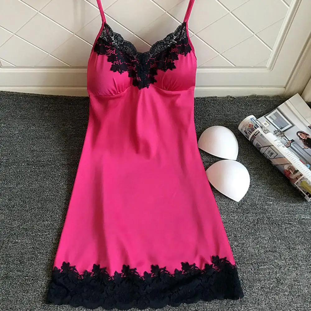 Женская пижама с открытой спиной, Короткое атласное сексуальное женское белье, ночная рубашка, домашняя одежда#1107 - Цвет: Hot Pink
