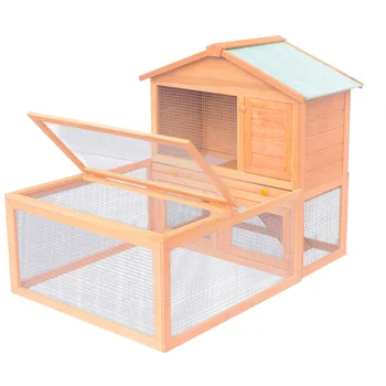 

Animal Rabbit Cage Outdoor Run Wood 2 Layers for Small Pets Rabbits Chicken Iron Wire Mesh Green Waterproof Roof Easy assemble