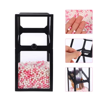 

Makeup Box Brush Storage Holder with Lid and Pearls Cosmetic Brush Organizer