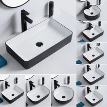 Simples plataforma bacia oval quadrado cerâmica mão pia de lavar arte bacia lavatório lavatório lavatório varanda pias do banheiro