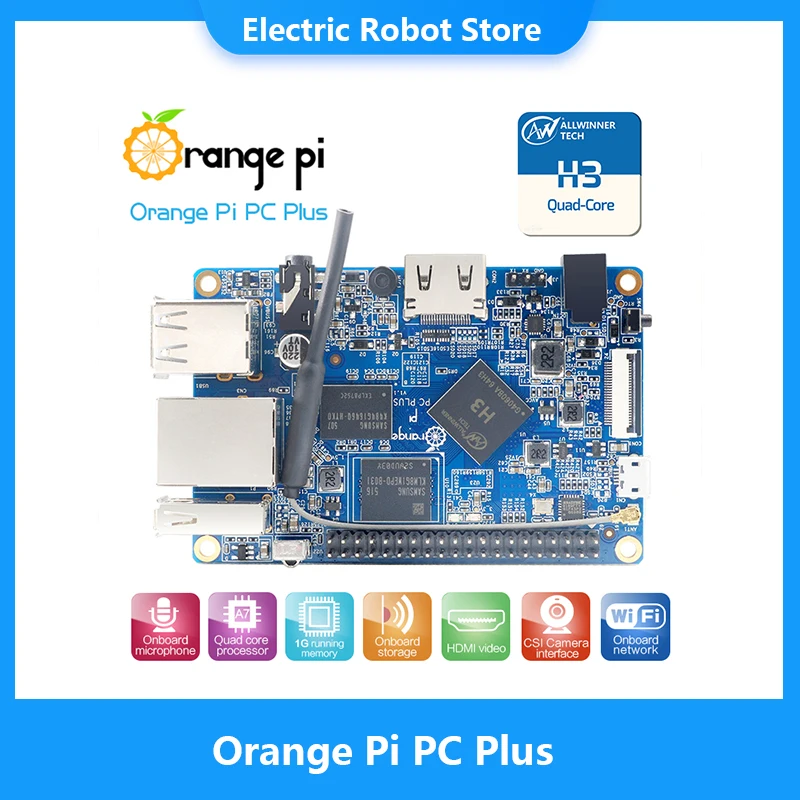 Orange Pi PC Plus RAM 1G with 8GB Emmc Flash Mini Open-Source Single Board Support 100M Ethernet Port/Wifi/Camera/Hdmi/IR/MIC | Компьютеры